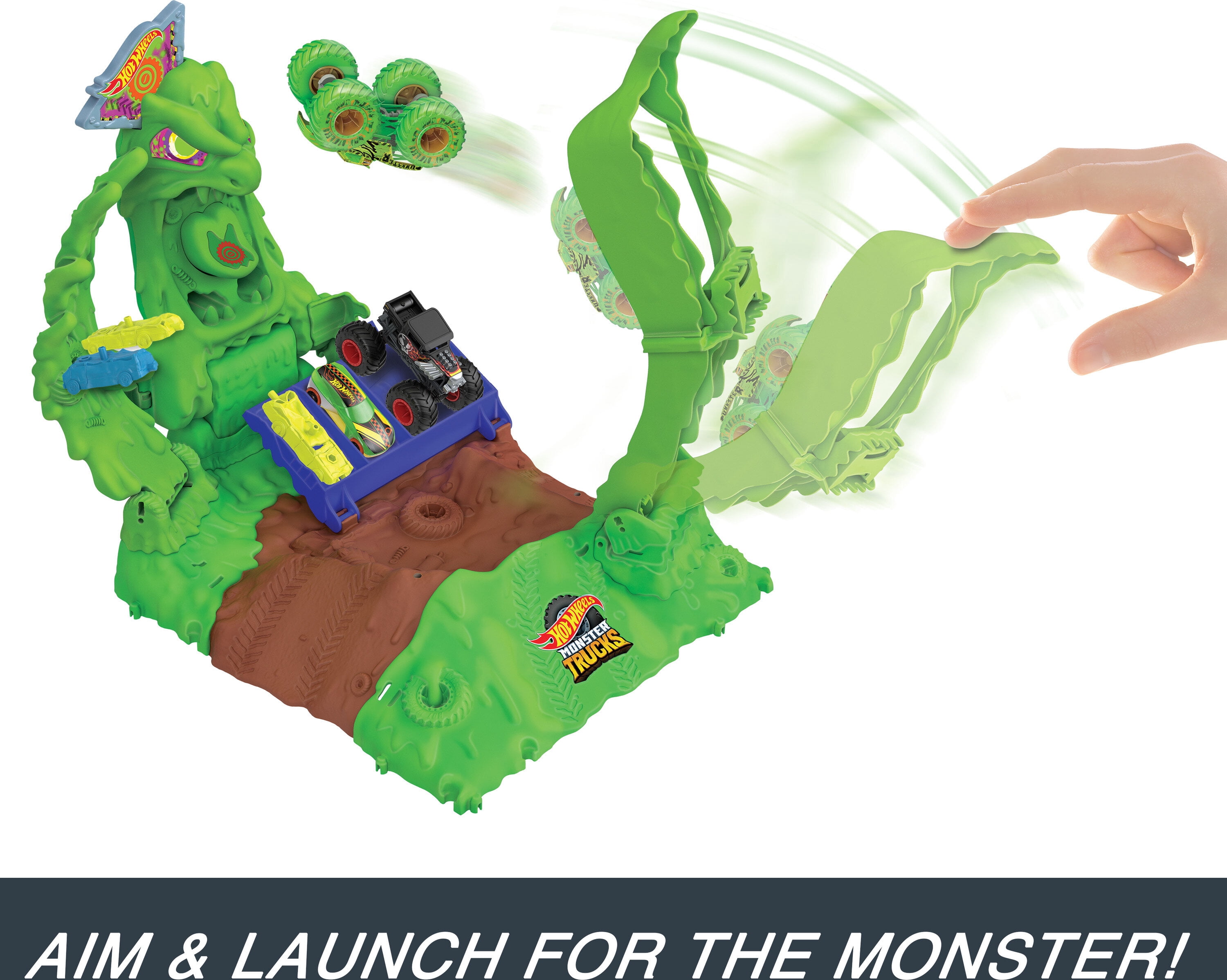 Hot Wheels Monster Trucks Arena Smashers Glow-in-the-Dark Gunkster Set & 1 Glow-in-the-Dark Toy Truck