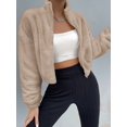thumbnail image 4 of Womens Khaki Drop Shoulder Zip Up Fleece Jacket, 4 of 5