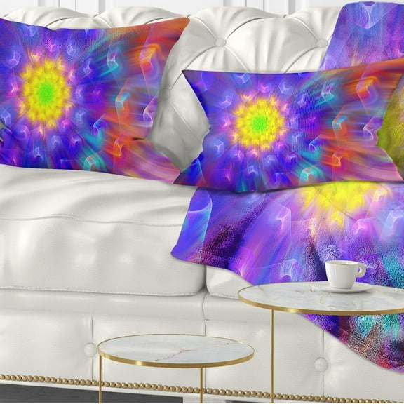 Designart Bright Blue Fractal Petals Dandelion - Floral Throw Pillow - 12x20