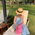 thumbnail image 4 of MEICHEN Fedora Hat for Women, Square Buckle Dome Panama Flat Top Straw Hat Summer Travel Sunshade Sun Hat Beach Wide Brim Hat, Fall Winter Fashion Accessories, 4 of 7