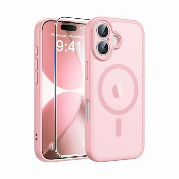 ZHU997 for iPhone 17 Phone Case: Magnetic Translucent Matte [Full Covered Camera Protection] [Screen Protector] Military Grade Shockproof Slim Cover Drop Proof Protective Cases - Light Pink