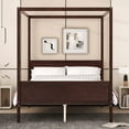 thumbnail image 3 of Queen Size Metal Canopy Bed Frame, Modern Four-Poster Platform Bed Frame, Wood Mattress Foundation with Metal Slat Support/Under-Bed Storage Space/No Box Spring Needed,Espresso, 3 of 9