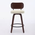 thumbnail image 3 of Set of 2 Swivel Bar Stools, 26" Upholstered Faux Leather Counter Height Barstools with Walnut Back & Bentwood Legs, Mid Century Modern Bar Chairs Island Stools for Kitchen Counter (Beige), 3 of 12