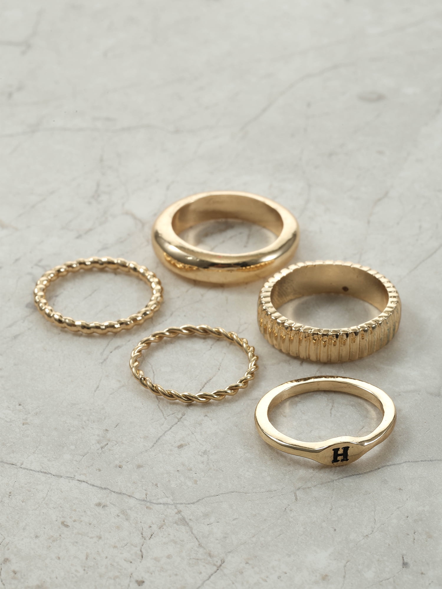 Time and Tru Goldtone Initial Letter Ring Set, 5 Piece, Size 7, Letter H