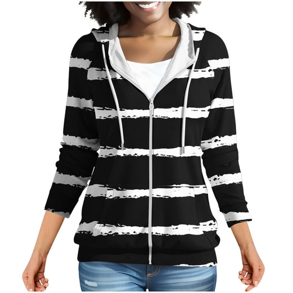 Uaswgudfs Textured Hoodie Autumn Coat: Zippered Casual with Patch Pockets & Relaxed Fit