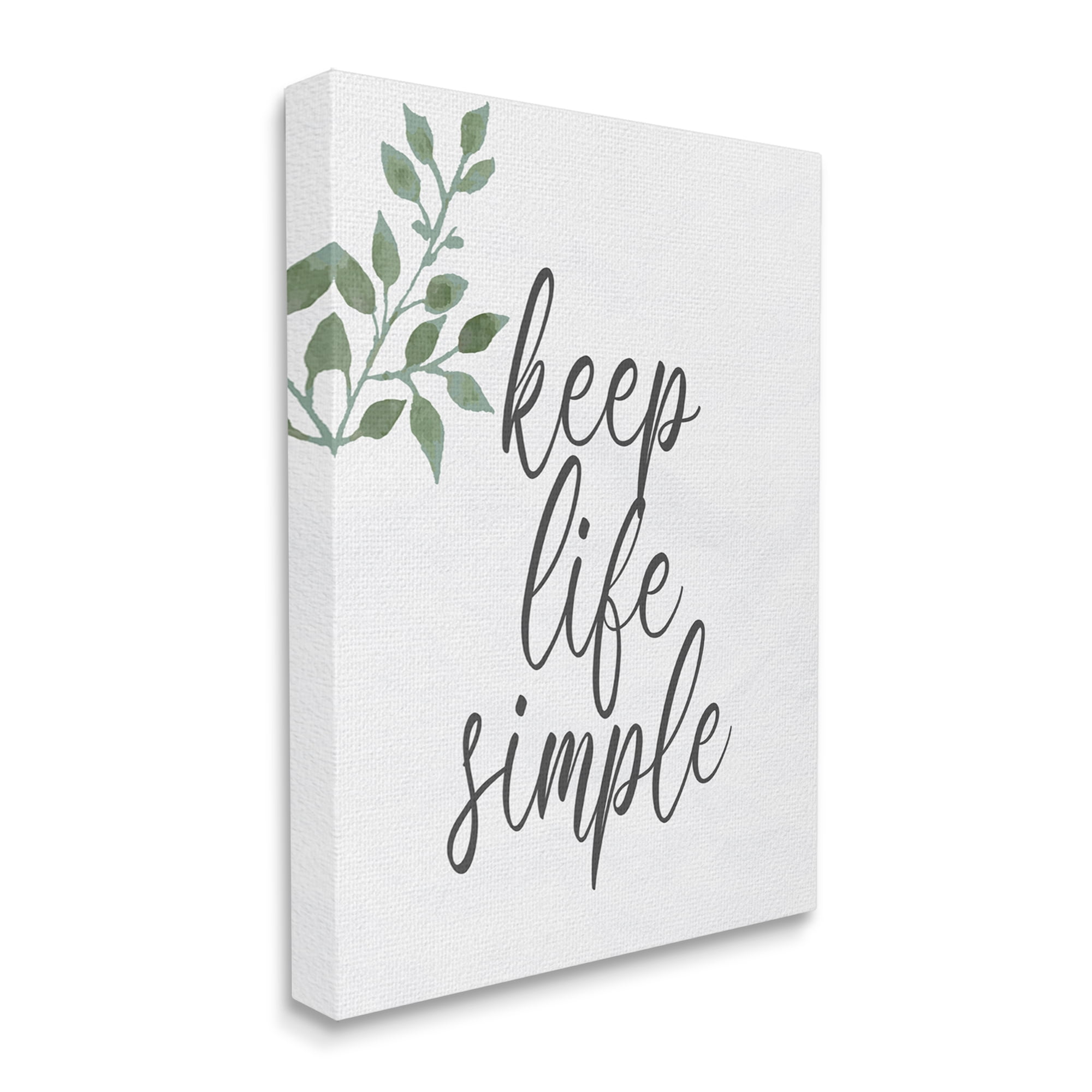 Stupell Industries Keep Life Simple Botanical Sprig Script Calligraphy Graphic Art Gallery Wrapped Canvas Print Wall Art, Design by Kim Allen