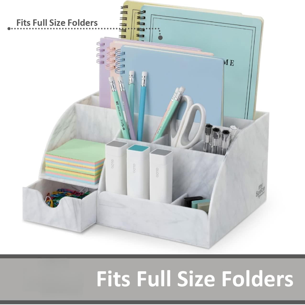 Marble Desk Organizer For Office Supplies And Accessories - 9 Sections Pencil Pen Holder Storage Desktop Organization Decor (white Grey Marble)