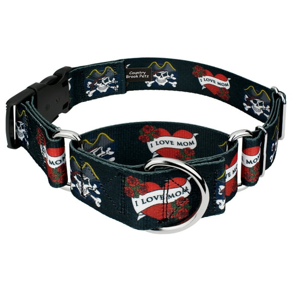 Country Brook Petz® HossFit Jr Wide Martingale with Plastic Buckle (I Love Mom, Large)