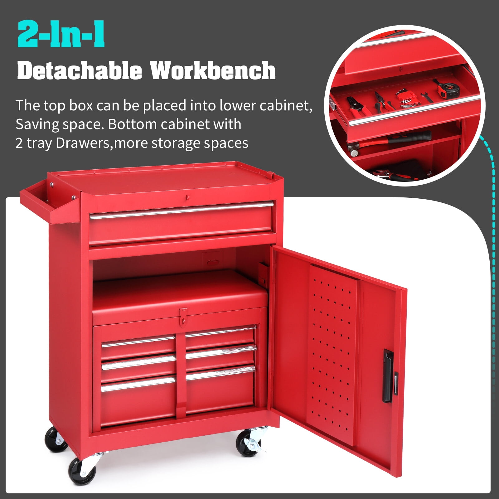 Yescom 2-in-1 Rolling Tool Cart on Wheels Trolley Organizer Storage Box Workshop Garage Warehouse Repair Shop