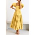 thumbnail image 2 of Vestido PRETTYGARDEN Amarillo Midi con Mangas Abullonadas y Escote Cuadrado, Talla S, 2 of 8