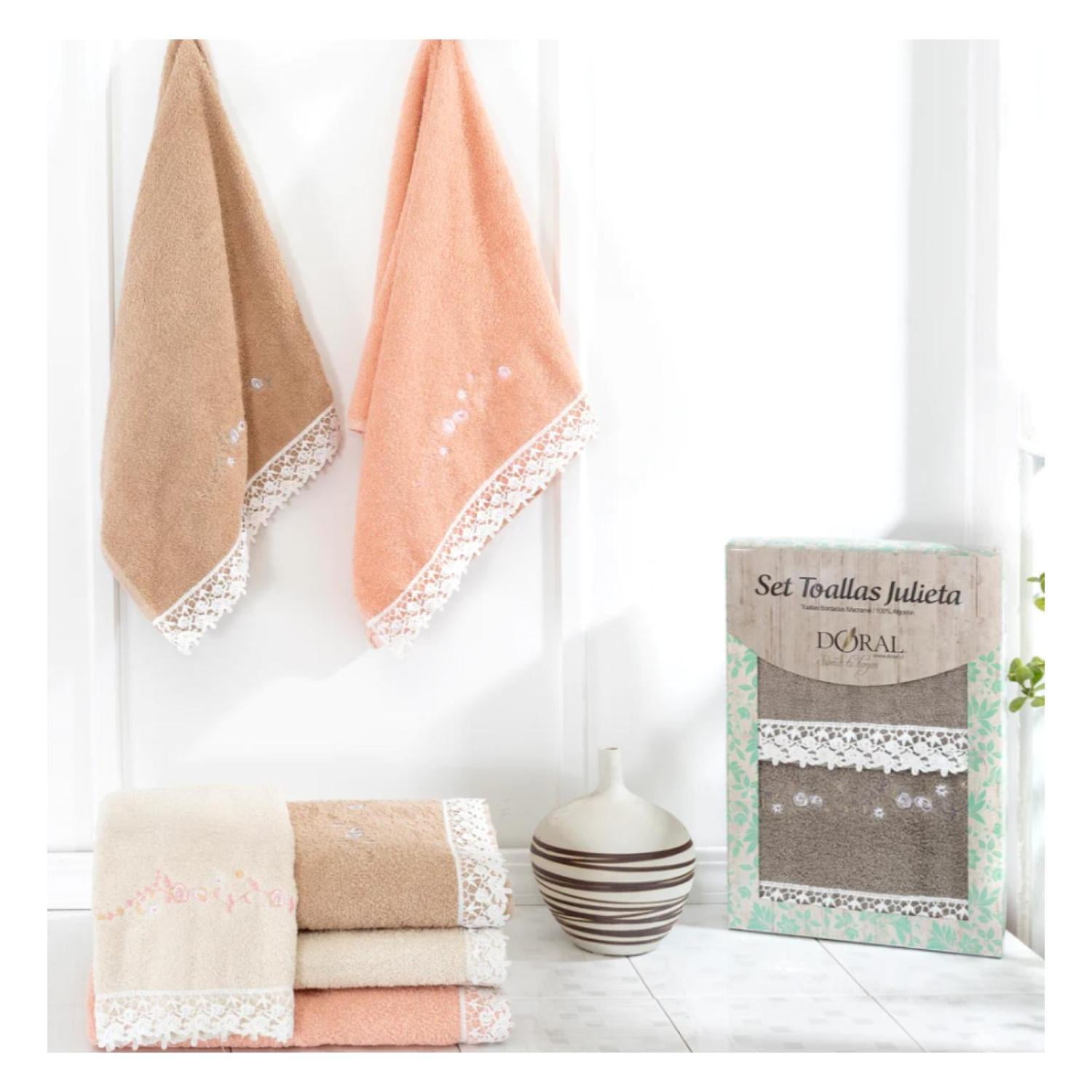 Set 2 Toallas De Baño Bordadas 45X90 Y 70X140 Beige Julieta Doral