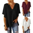 thumbnail image 4 of KZKR Womens Chiffon Blouses Casual Solid Bell Sleeve Shirt Loose V Neck Tunic Tops, 4 of 6