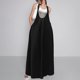 thumbnail image 4 of Falda bohemia de verano con cuello en U y tirantes largos - Lino, tirantes ajustables, cintura holgada, vestido informal de princesa para vacaciones en la playa, 4 of 5