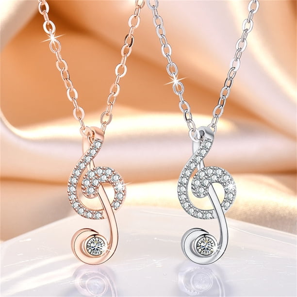 onlyliua para El Hogar Collar de Nota Musical, Collar de Circonita Cúbica, Regal Maravilloso para Mujer y Niña