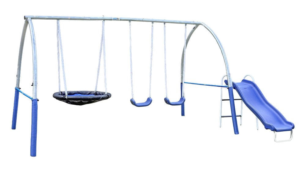 XDP Recreation Super Disc Swing Set Plus with Safe Arch Design, Slide & 2 Swings