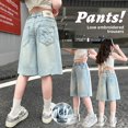 thumbnail image 2 of Pantalones cortos de verano para niñas, pantalones vaqueros finos de cinco puntos para niños, prendas de vestir exteriores de verano, pantalones cortos transpirables de moda para niños, 2 of 5