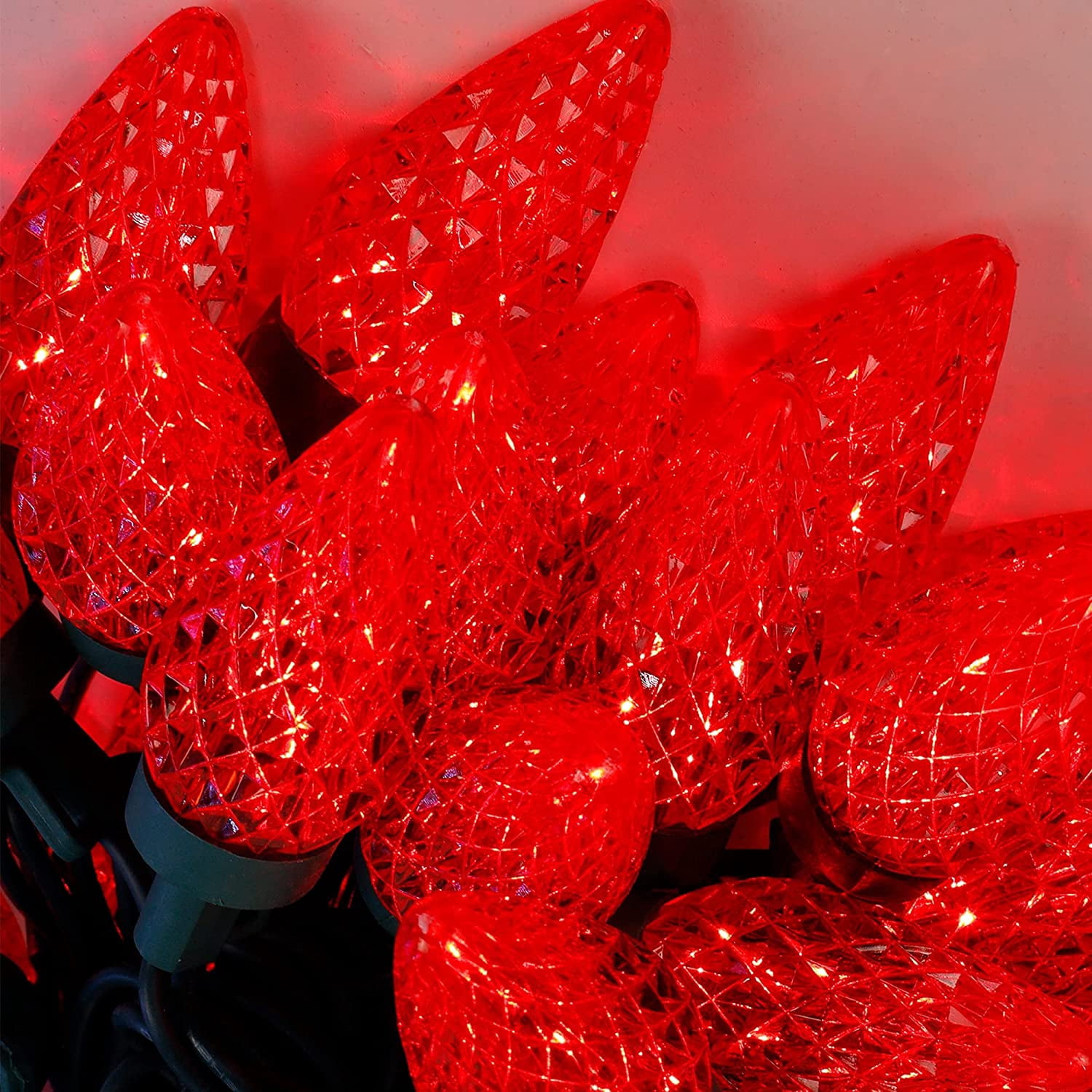 Twinkle Star C9 Christmas Lights, 12 FT 25 Lights Faceted Strawberry String Lights Indoor Outdoor Decor, 120V UL Certified Connectable Tree Light Strand for Thanksgiving Day Holiday Party, Red