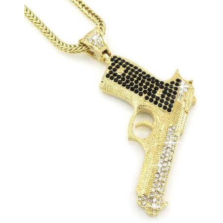 Mens Hip Hop Bling Gold Gun 45 M1911 Pistol Pendant