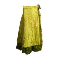 Mogul Women Vintage Sari 2 Layer Magic Wrap Skirt Multi Color Long Wrap Around Skirts Boho Dress