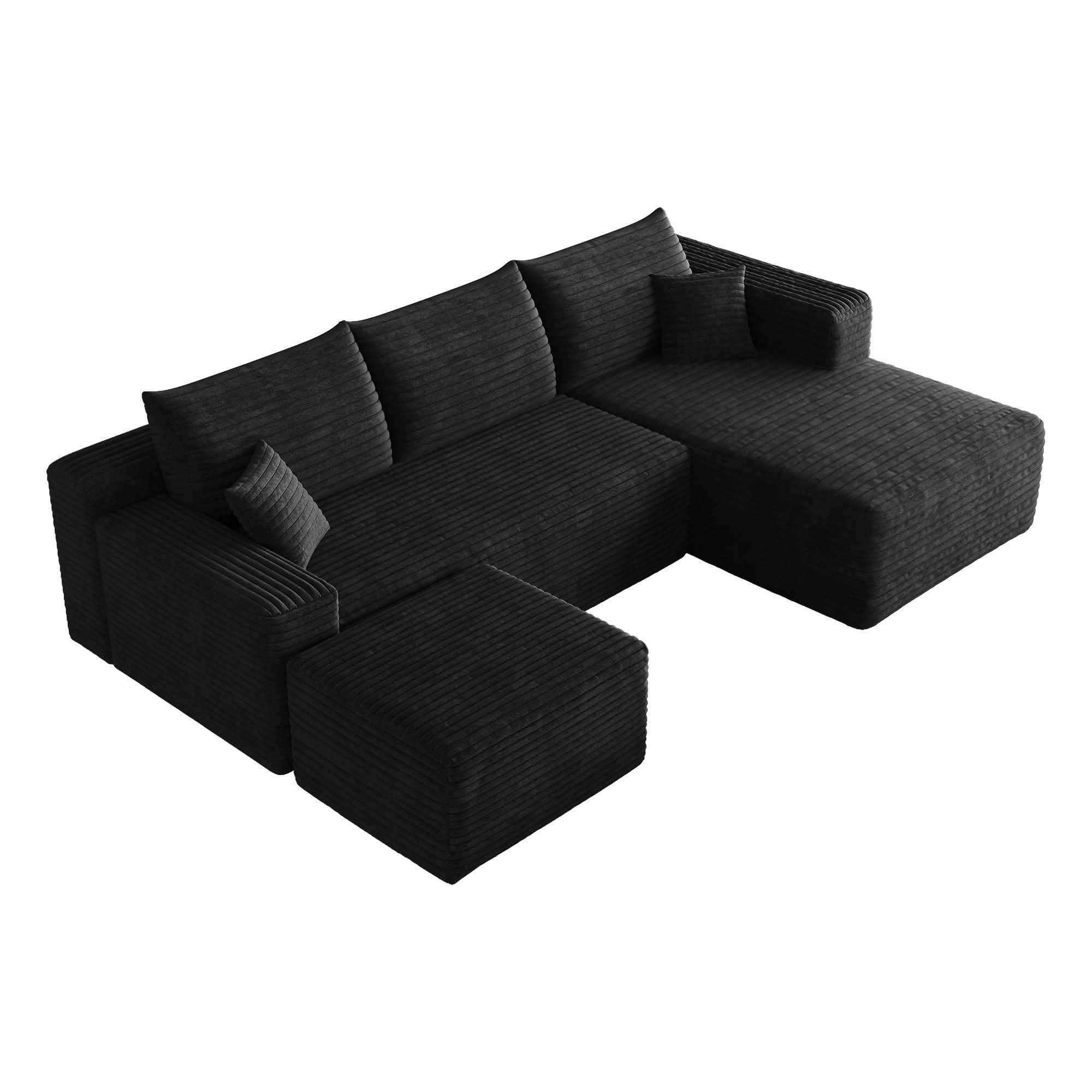 MAYEERTY 95 Inch U‑Shaped Cloud Sectional Sofa, Modern Minimalist Deep‑Seat Corner Couch with Plush Corduroy Fabric, No‑Assembly Reversible Chaise Lounge Sofa for Living Room Bedroom Apartment