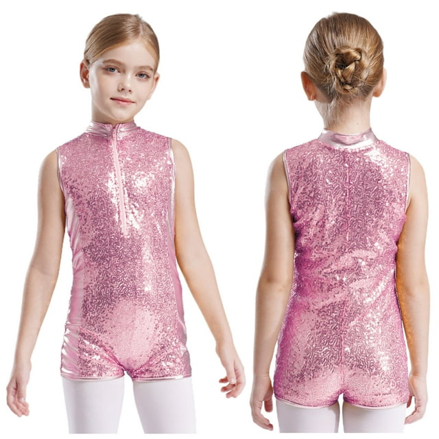 dPois Combinaison Sans Manches à Sequins Patchwork pour Filles, Rose Unitard 6