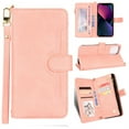 thumbnail image 1 of Elehold Zipper Wallet Case Compatible with iPhone 14 Pro (6.1 inch 2022),Premium Vegan leather+ inner Soft Slim TPU Magnetic Closure Flip Folio Stand Zipper Purse Hand Strap Case,Pink, 1 of 10