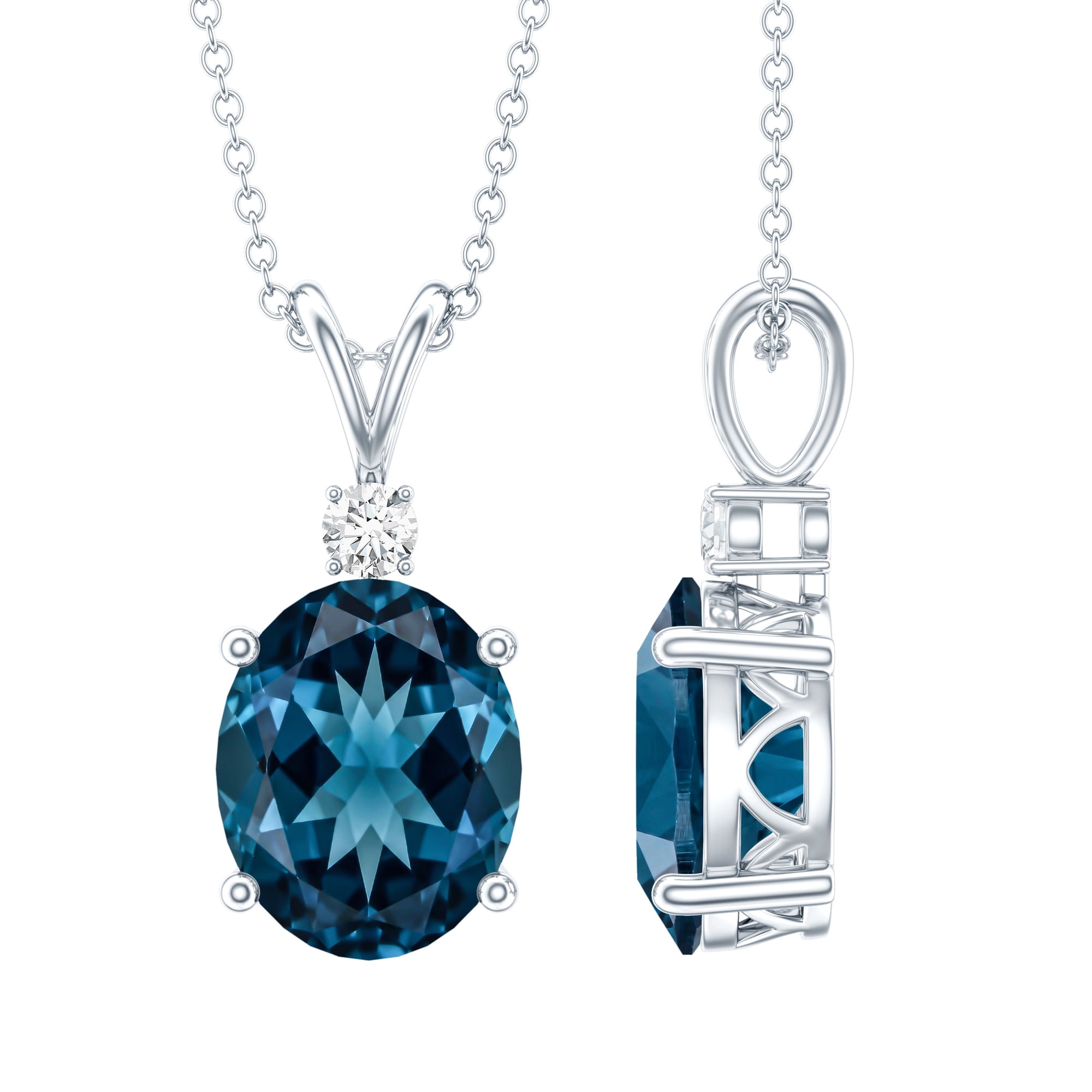 Rosec Jewels London Blue Topaz Pendant with Chain - 925 Sterling Silver Blue Topaz Necklace (8X10 mm) - Ready to Gift