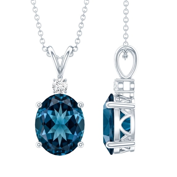 Rosec Jewels London Blue Topaz Pendant with Chain - 925 Sterling Silver Blue Topaz Necklace (8X10 mm) - Ready to Gift