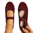 thumbnail image 4 of Gpaecead Women's Bow Mary Jane Flats Glossy Patent Leather Slip On Cushioned Comfort Shoes With Elastic Strap For Office, Campus And Date Burgundy, 4 of 8