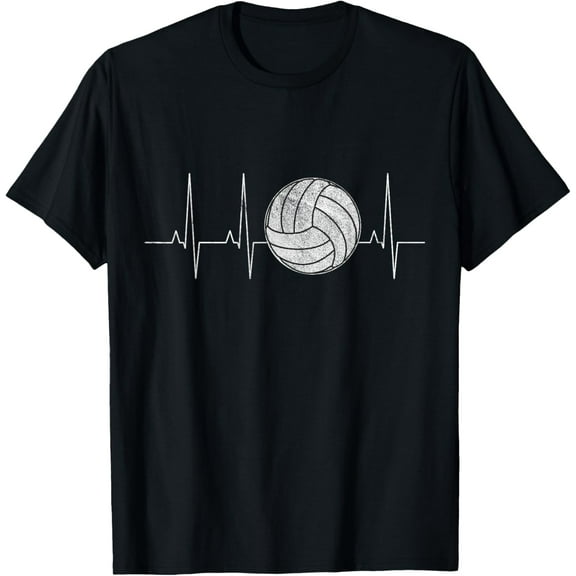 Volleyball Heartbeat As Funny Volleyball Gift Ideas T-ShirtMen and women, Black T-shirt, size: Extra large
