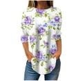 thumbnail image 2 of JTZGDY Women Tunic Tops for Leggings Dressy Casual Summer 3/4 Lenght Sleeve Crewneck Floral Graphic T-Shirts Loose Irregular Hem Blouse Multicolor#17 S, 2 of 6