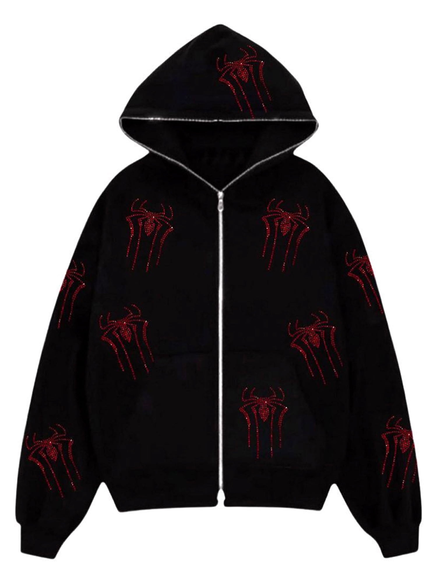 Women's Sweatshirts Halloween Coat Rhinestones Skull Spider Print Long ...