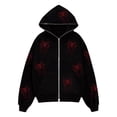 thumbnail image 1 of Sunloudy Women Spring Fall Coat, Rhinestones Skull/ Spider Print Long Sleeve Hooded Jacket with Zipper, 1 of 6