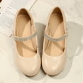 thumbnail image 5 of Kushyshoo Girl Mary Jane Shoes Low Heel Rhinestones Princess Flats Beige Dress Pump Shoes for Big Kid Size 3, 5 of 5