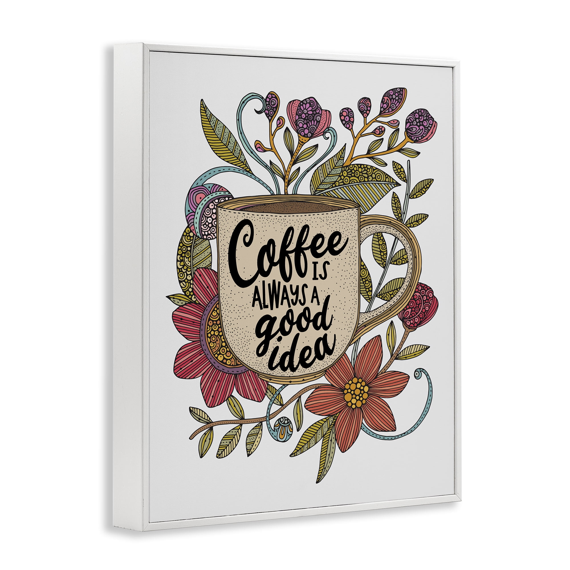 Stupell Industries Floral Coffee Good Idea Food & Beverage Painting White Framed Art Print Wall Art, 11 x 14