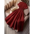 thumbnail image 3 of Plus Size Womens Burgundy A-Line Dress With Shawl Collar And Short Sleeves For Formal Or Office Wear, 3 of 7