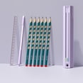 thumbnail image 1 of Riwcyla Cute Pencil Box Hexagonal with 6 Pencils Standing Pen Holder Multi,Function Push,Pull Stationery Box Set Design with Ruler and Detachable Pencil Sharpener and Earaser Hard Pen Case Storage, 1 of 6