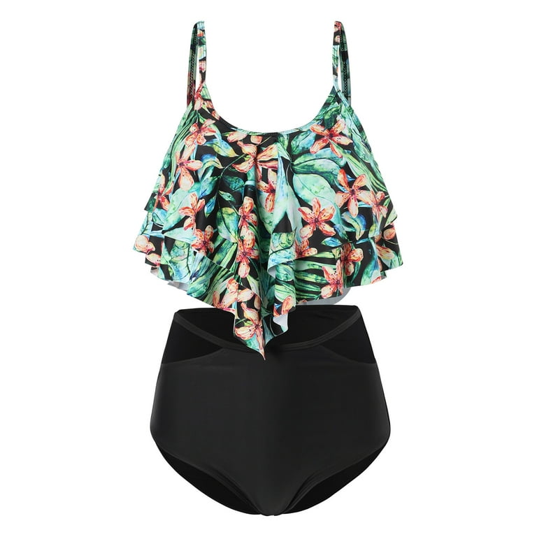 Leaf Printed Tankini Front Zipper Bikini Set – FIREVOGUE