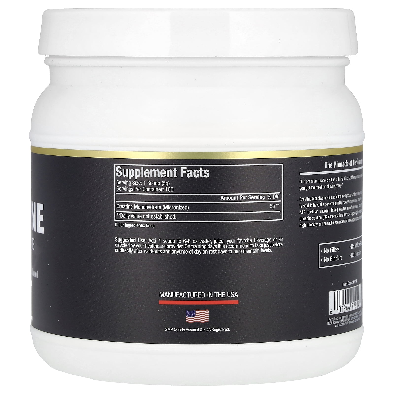 Paradise Herbs Creatine Monohydrate, Unflavored, 500 g
