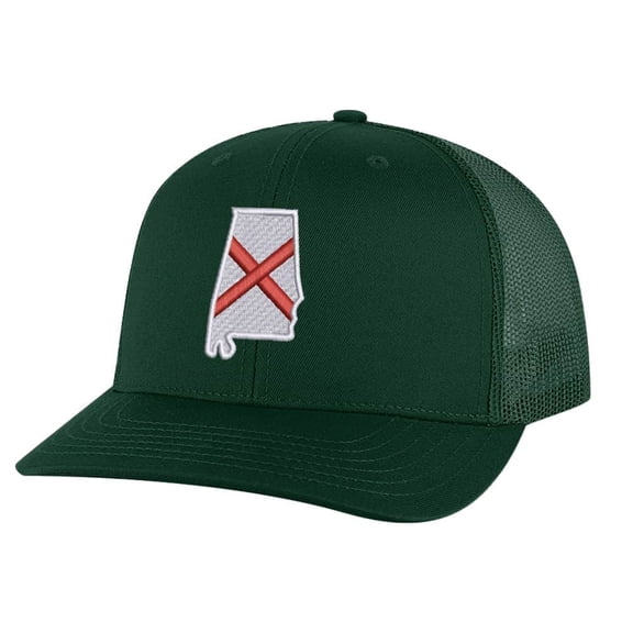Classic Alabama Trucker Hat - Embroidered Alabama State Flag, Mesh Snapback Cap for Men & Women (AlpineGreen)