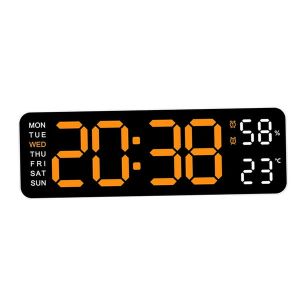 Reloj de pared LED, reloj de escritorio colgante con temperatura, pantalla grande, decoración de pared semanal naranja claro blanco