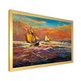 thumbnail image 2 of Sail ships On The Ocean Waves During Orange Evening Glow 40 in x 30 in Framed Painting Canvas Art Print, by Designart, 2 of 4
