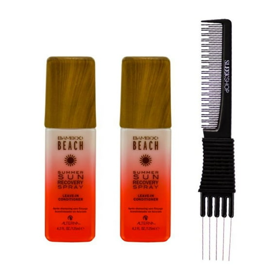 ALTERNA Bamboo Beach Summer Sun Recovery Spray Leave-In Conditioner (4.2 oz) with SLEEKSHOP Teasing Comb Pack of 2