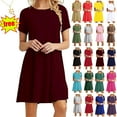 thumbnail image 6 of Lenago Dresses for Women Crewneck Casual Ribbed Dresses Short Sleeve Standard-Fit Midi T-Shirt Dress M, 6 of 6