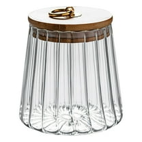 Glass Coffee Nuts Canister Airtight Storage Jar, Yoaney High Borosilicate Glass Airtight Storage Jar Striped Design with Metal Pull Ring Lid Suitable for Grains Nuts and Coffee