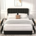 thumbnail image 3 of VECELO Queen Size Bed Frame with 4 Storage Drawers, Modern Upholstered Platform Bed Frame with Adjustable Headboard, No Box Spring Needed, Black, 3 of 16