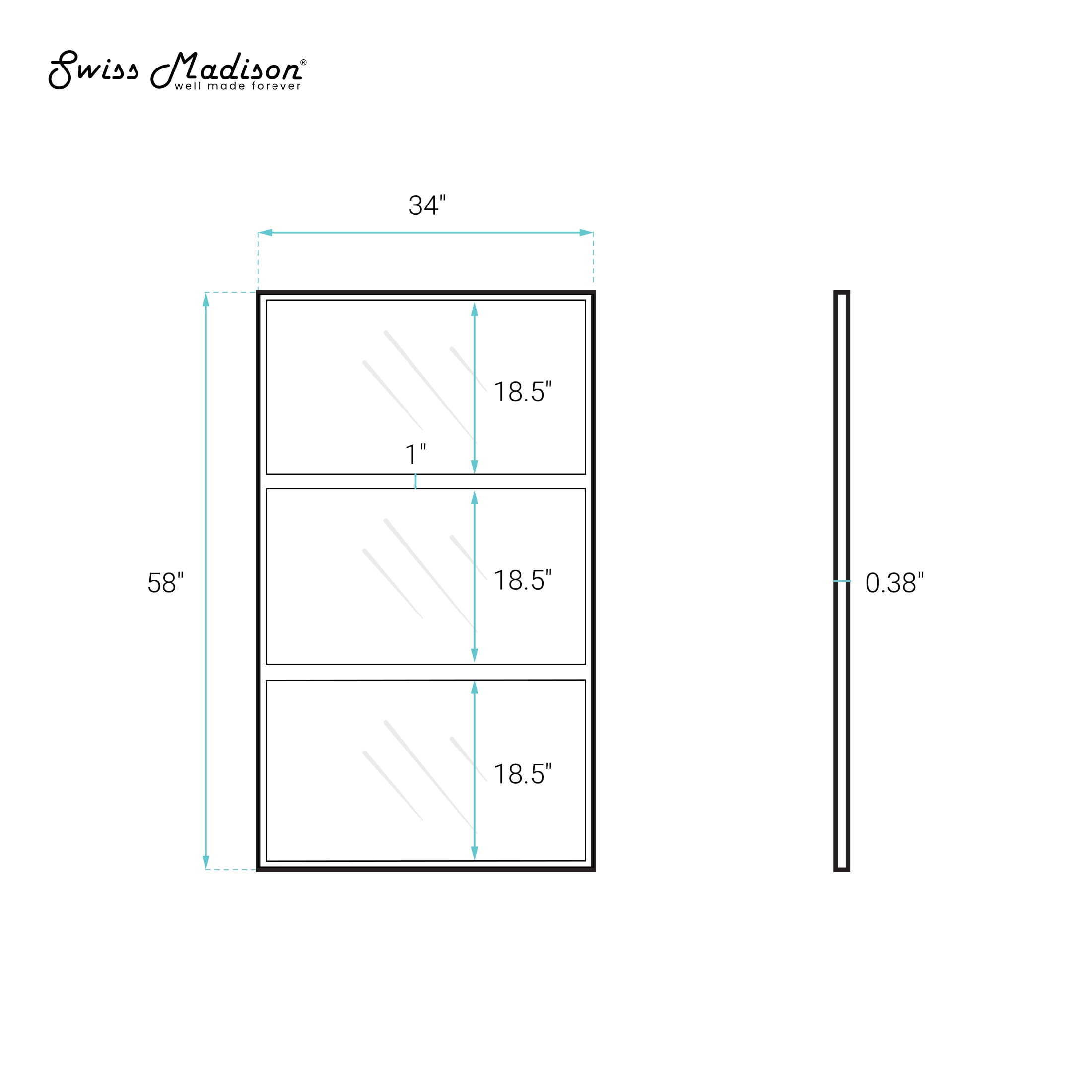 Claire 34 x 58 Framed Fixed 3/8 in. (10mm) Clear Tempered Glass Tub Door with Black Matte Frame