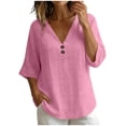 thumbnail image 7 of LEKWK Linen Tops for Women 3/4 Sleeve V Neck Casual Shirts Lightweight Loose Fit Solid Comfy T-Shirt Summer Travel Vacation Outfits, 7 of 7