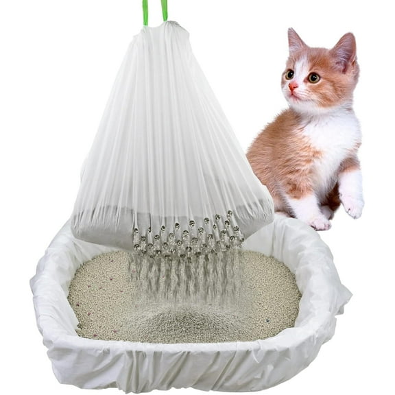 7 Count Sifting Cat Litter Bags, Extra Large Thick Cat Litter Box Liners with Holes Disposable Thick Scratch Resistant Cat Litter Bags Drawstring Litter Box Liners for Litter Box