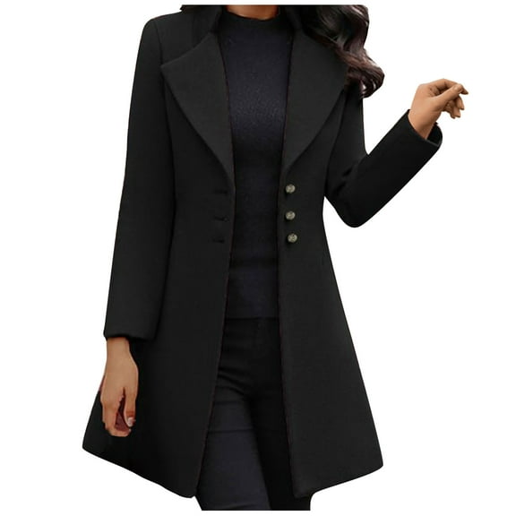 asdoklhq Womens Clearance Coats Plus Size Women Long Sleeve Woolen Lapel Solid Color Long Jacket Coat